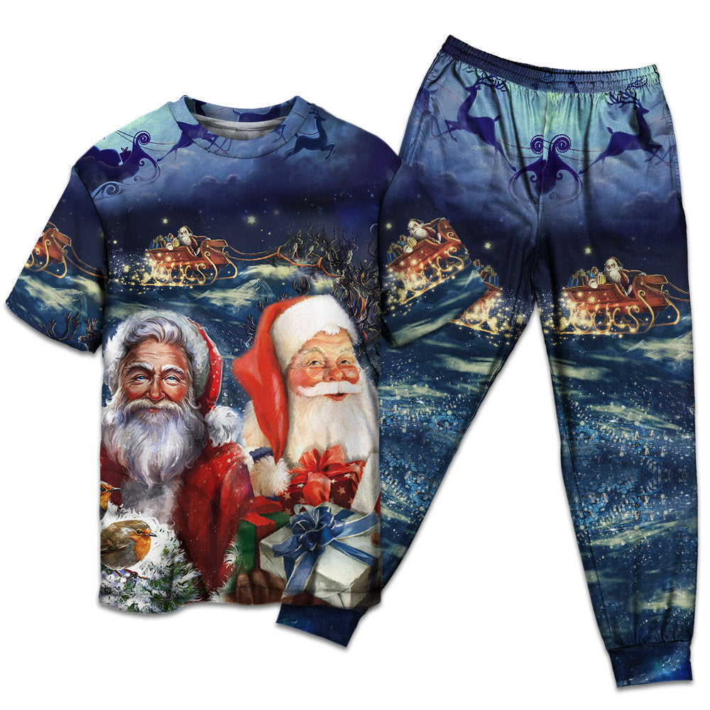 Happy Santa Christmas Short Sleeve Pajamas Set For Holiday Travel And Comfortable Home Wear