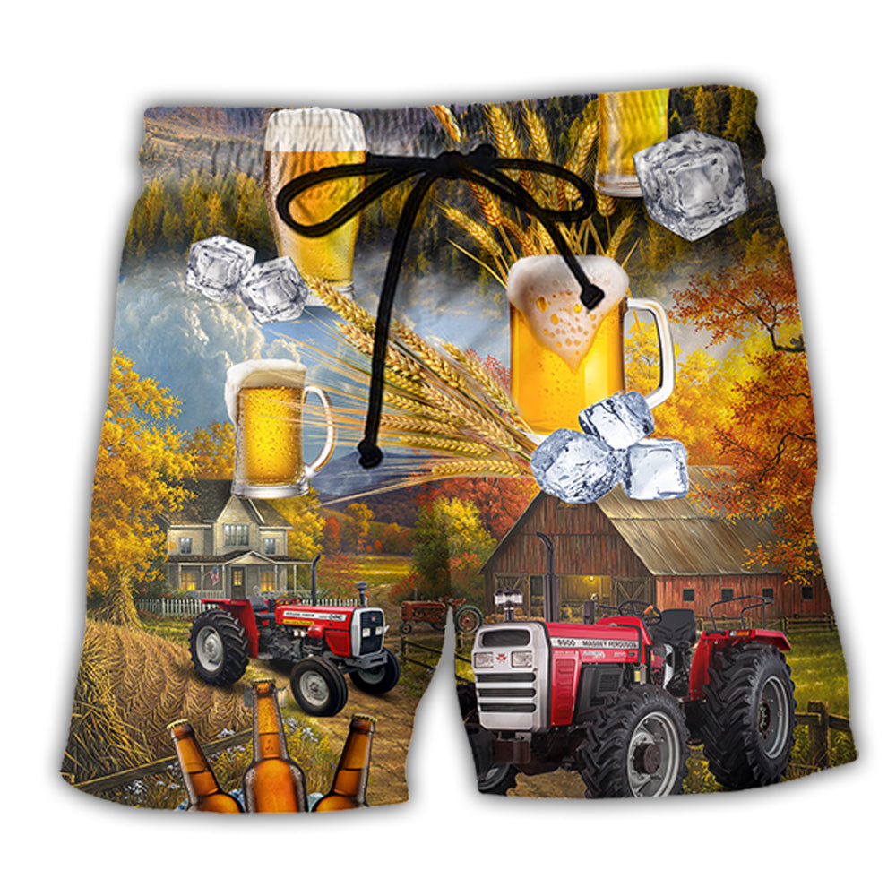 Beer And Tractor Autumn Farm Beach Shorts For Poolside Relaxation And Summer Adventures
