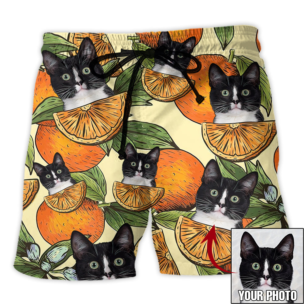 Cat Tropical Lover Various Style Personalized Photo Beach Shorts Design View For Poolside Relaxation And Holiday Trips