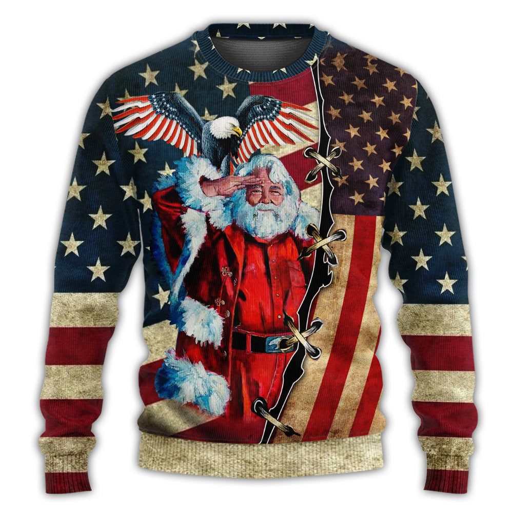 Christmas Patriotic Santa Claus Sweater For Winter Celebrations Family Events And Relaxed Seasonal Styling