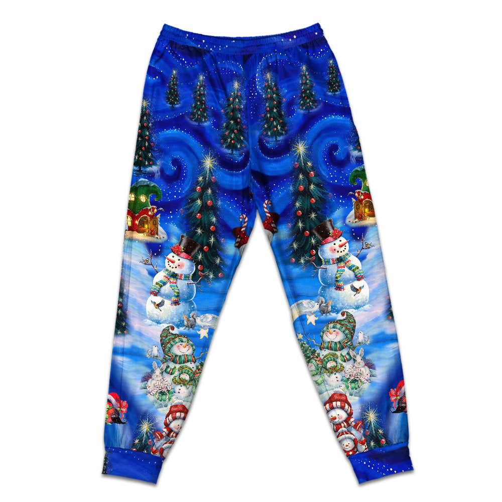 Playful Snowman Friends Christmas Short Sleeve Pajamas Set For Christmas Sleepwear And Family Lounging