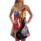 Galaxy Guitar Colorful Background V-Neck Sleeveless Cami Dress For Music Festivals And Casual Summer Wear