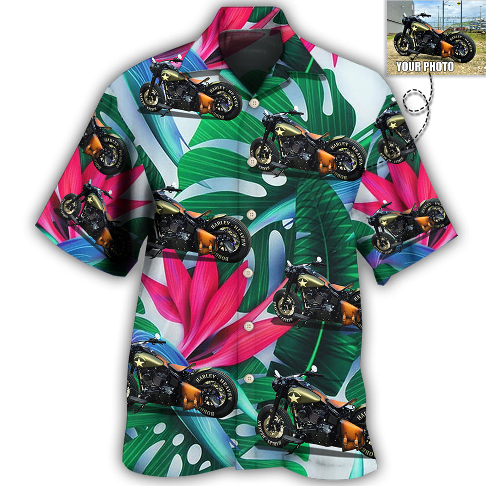Motorcycle Personalized Photo Hawaiian Shirt Collar And Front View For Casual Outings