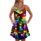 Christmas Family Love Neon Tree V-Neck Sleeveless Cami Dress For Festivals Travel And Relaxed Casual Summer Wear