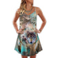 Tribal Wolf Dream Catcher Style V-Neck Sleeveless Cami Dress For Festivals Travel And Relaxed Casual Summer Wear
