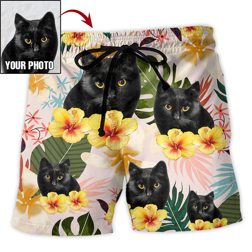 Cat Tropical Lover Various Style Personalized Photo Beach Shorts Artwork Detail For Comfortable Everyday Summer Wear