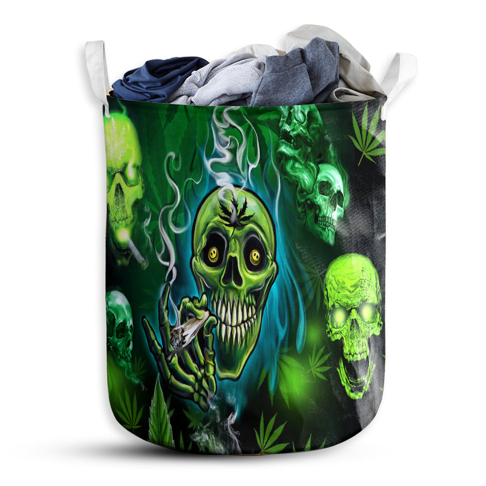 Small Size Bold Skull Green Graphic Laundry Basket For Bathroom Bedroom Storage