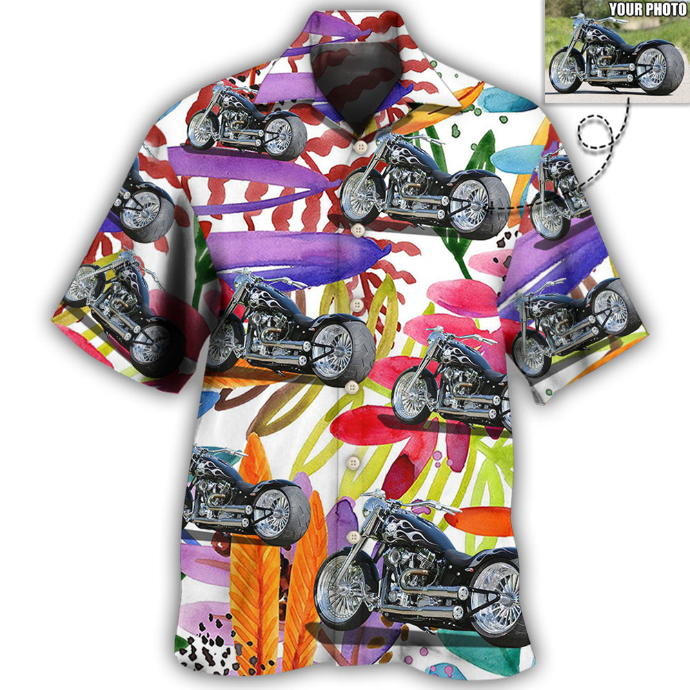 Motorcycle Personalized Photo Hawaiian Shirt Resort Outfit View For Tropical Vacations