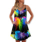 Pride Dragon Color Of Happiness V-Neck Sleeveless Cami Dress For Festivals Travel And Relaxed Casual Summer Wear