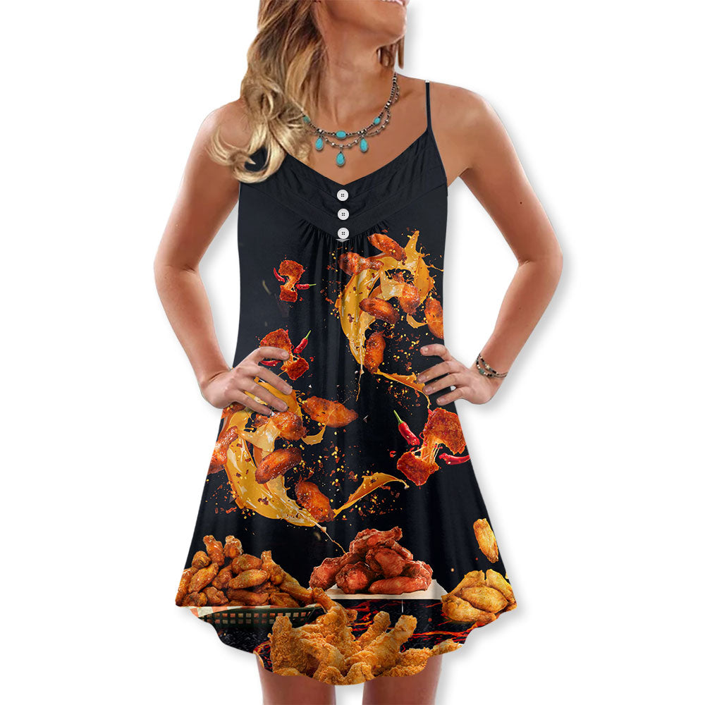 Chicken Wings Fast Food Delight V-Neck Sleeveless Cami Dress For Parties Travel And Casual Summer Style