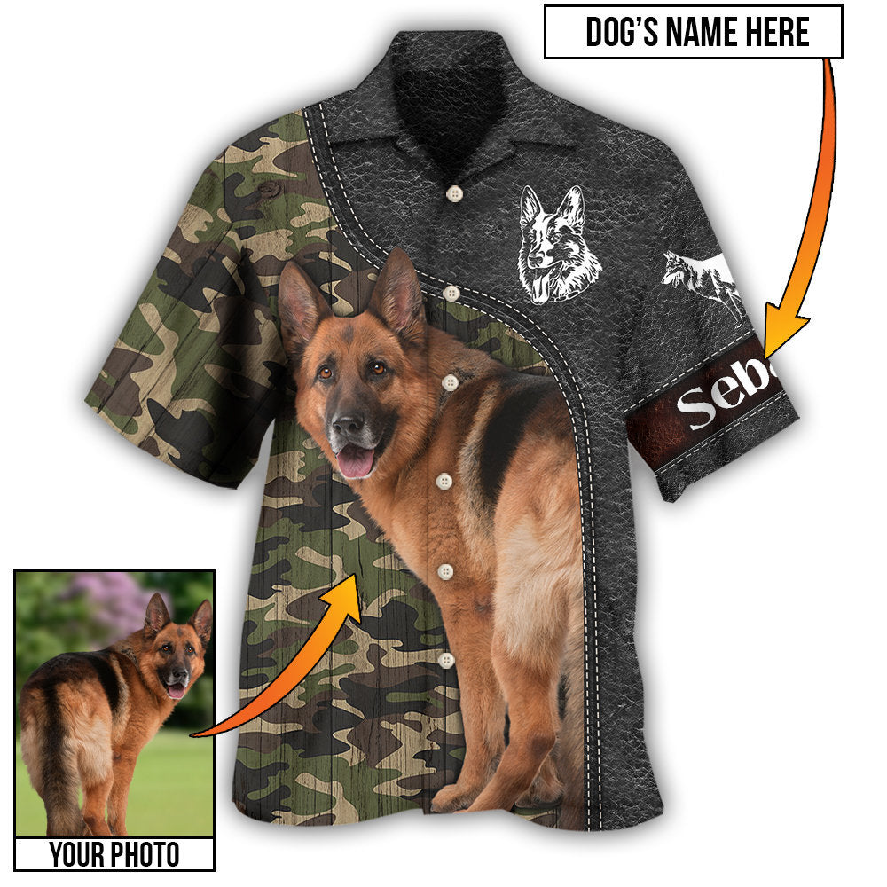 German Shepherd Strong Dog Personalized Photo Hawaiian Shirt Tropical Styling View For Resort Wear