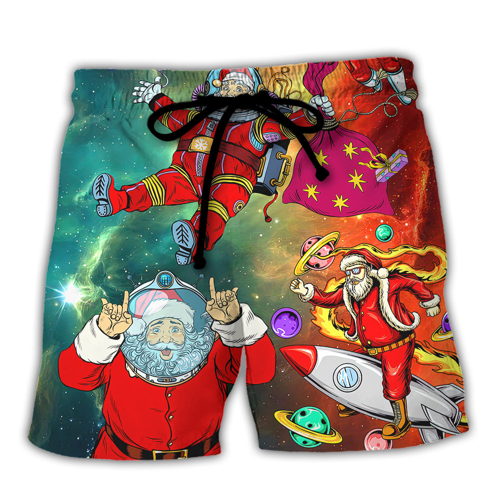 Christmas Galaxy Santa Astronaut Beach Shorts For Island Getaways And Bright Seasonal Outfits