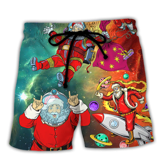 Christmas Galaxy Santa Astronaut Beach Shorts For Island Getaways And Bright Seasonal Outfits