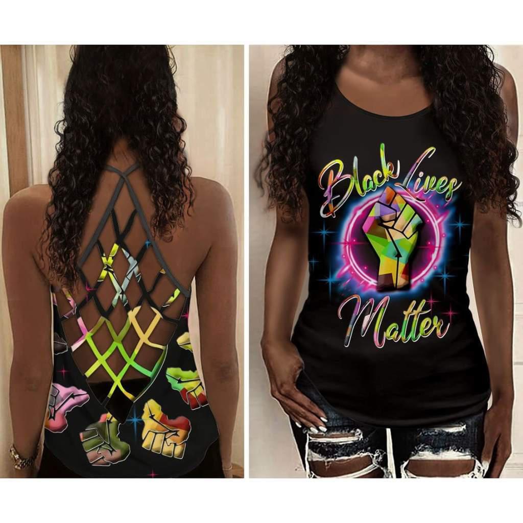 Black Woman Love Peace Hollow Tank Top For Yoga Activities And Relaxed Style
