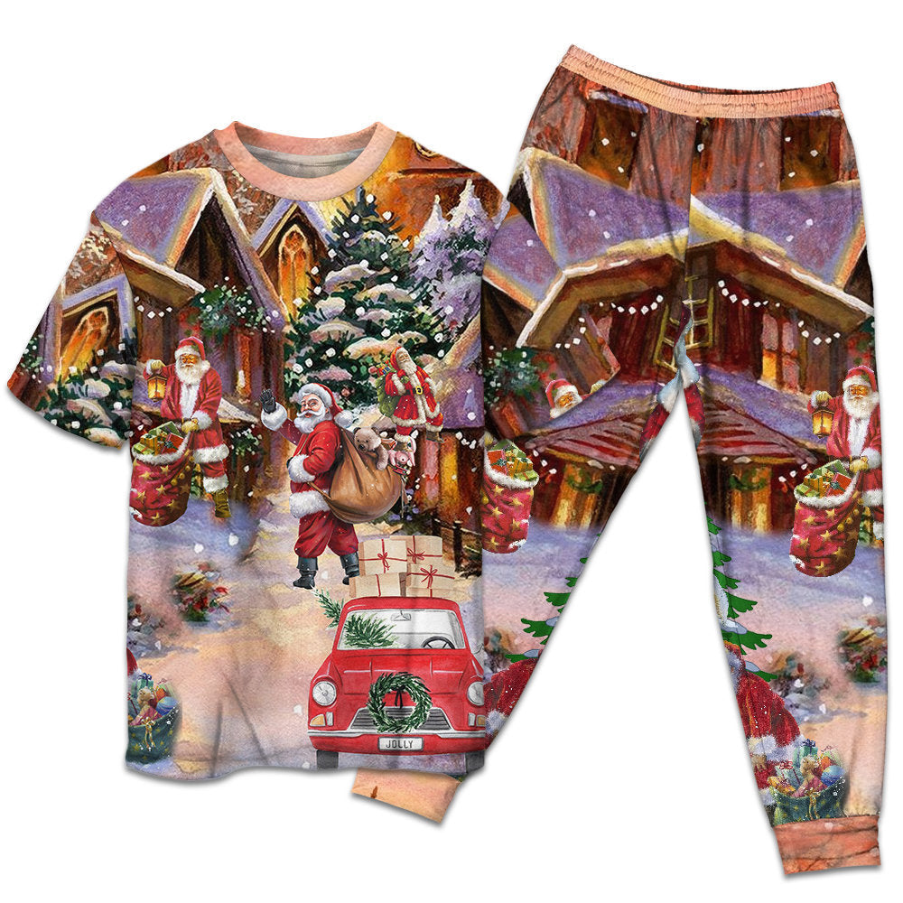 Santa Christmas Gift Delivery Short Sleeve Pajamas Set For Holiday Bedtime And Cozy Home Wear