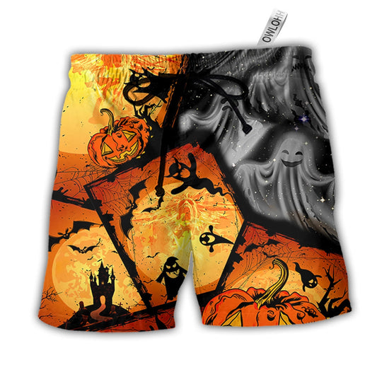 Halloween Ghost Pumpkin Scary Hawaiian Print Beach Shorts For Distinctive Warm Weather Style