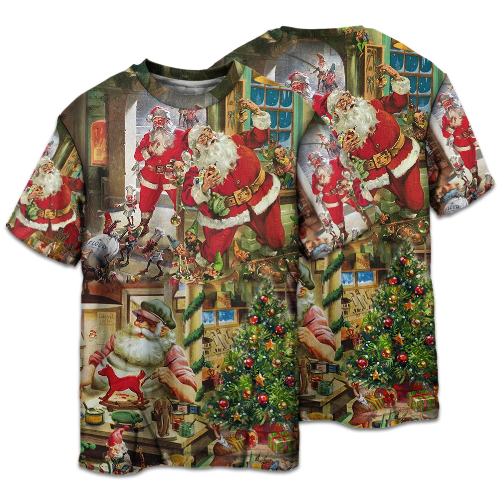 Santa Christmas Toy Workshop Short Sleeve Pajamas Set For Festive Sleepovers And Family Photos