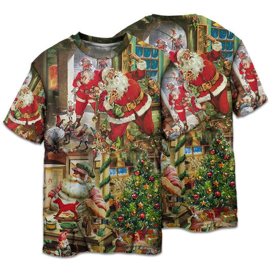 Santa Christmas Toy Workshop Short Sleeve Pajamas Set For Festive Sleepovers And Family Photos