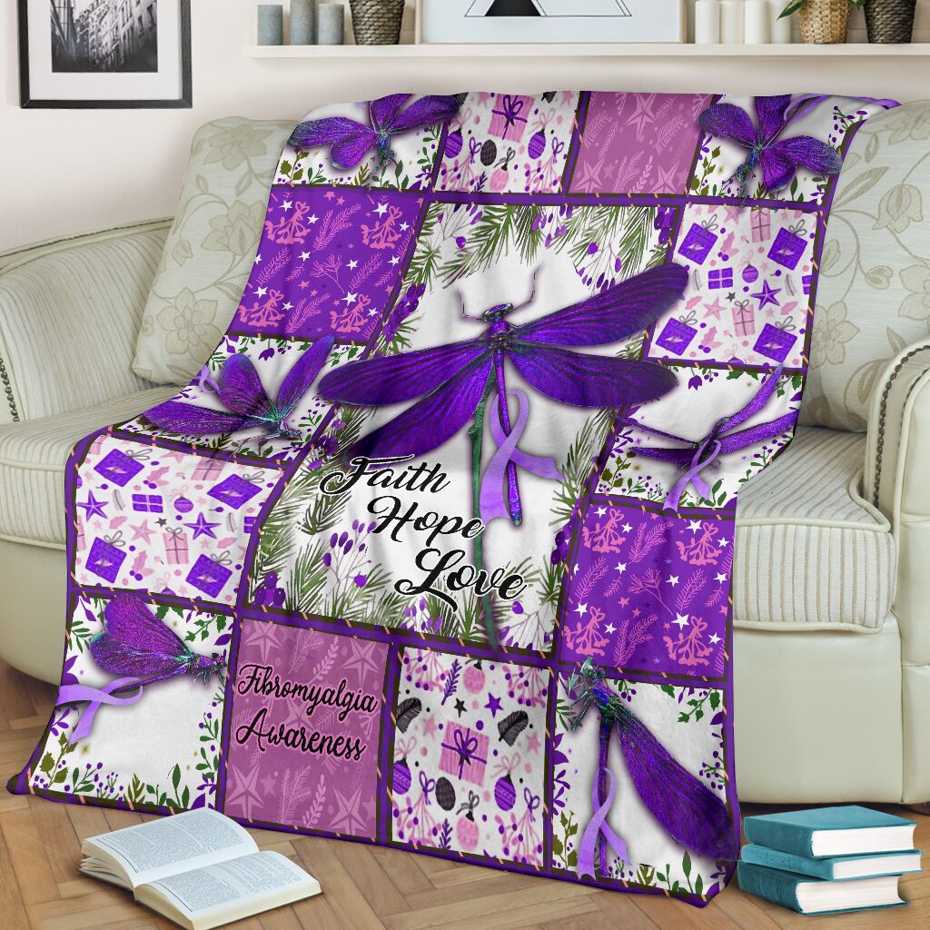 Fibromyalgia Awareness Dragonfly Flannel Blanket For Cozy Bedroom Sofa Decor
