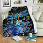 Dragonfly Blue Floral Flannel Blanket For Cozy Bedroom Sofa Decor