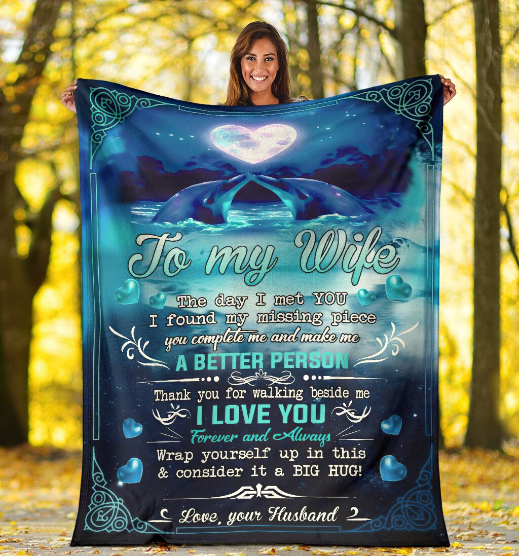 Dolphin To My Wife Dolphin In The Ocean Flannel Blanket For Cozy Bedroom Sofa Decor