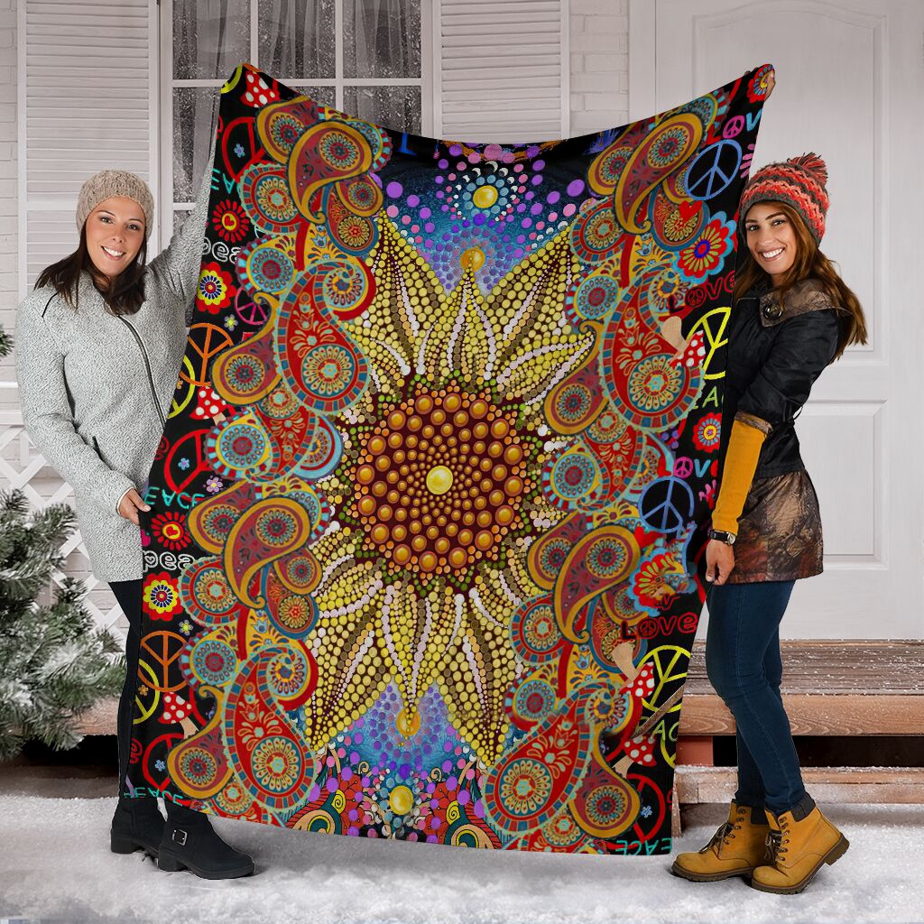 Hippie Soul Floral Beautiful Flannel Blanket For Cozy Bedroom Sofa Decor