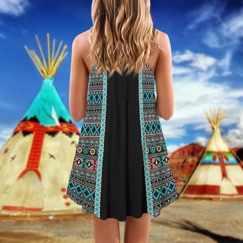Native Skull V-Neck Sleeveless Cami Dress For Alternative Festivals And Bold Summer Style
