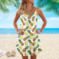 Fruit Pineapple Tropical Love V-Neck Sleeveless Cami Dress For Tropical Parties And Casual Everyday Style