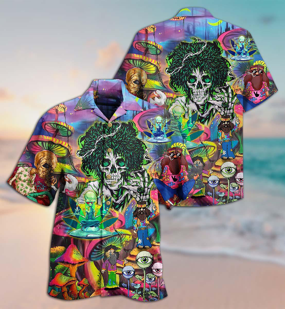 Bohemian Skull Alien Hawaiian Shirt For Beach Parties And Weekend Getaways