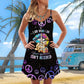 Hippie Peaceful Loves V-Neck Sleeveless Cami Dress For Vacations And Artistic Everyday Fashion