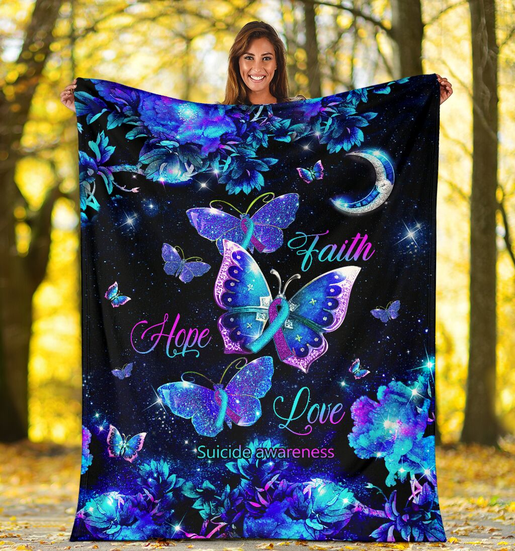 Mental Health Awareness Butterfly Flannel Blanket For Cozy Bedroom Sofa Decor