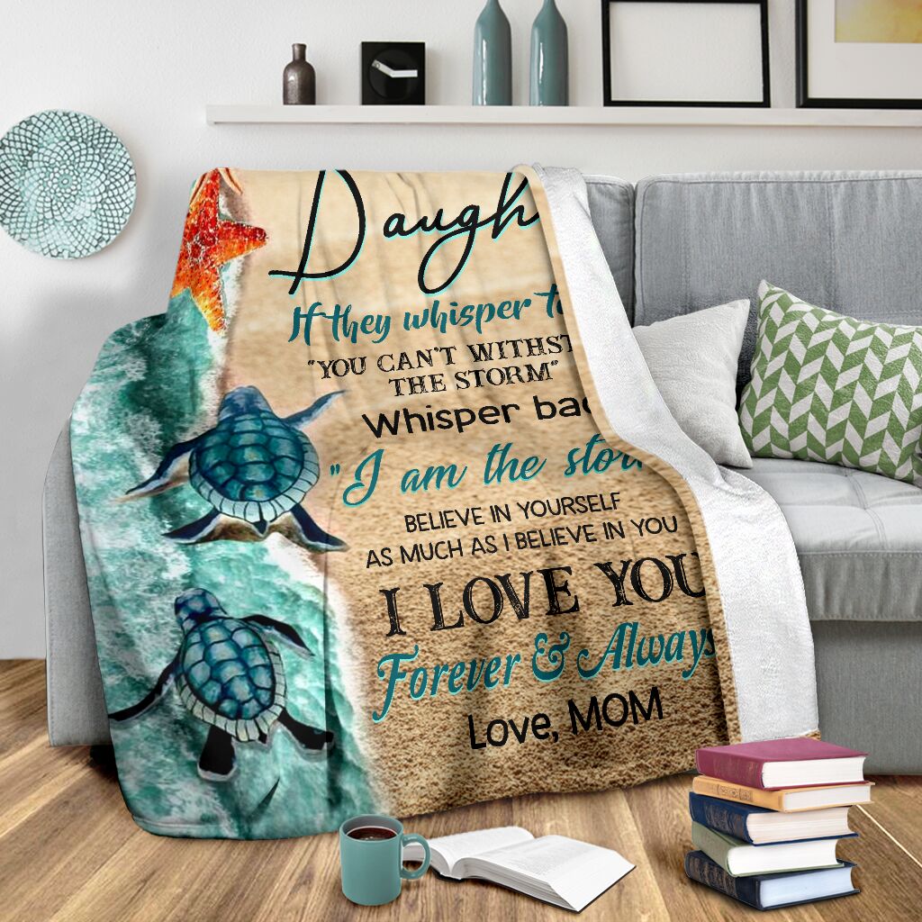 Turtle To My Daughter Flannel Blanket For Cozy Bedroom Sofa Decor