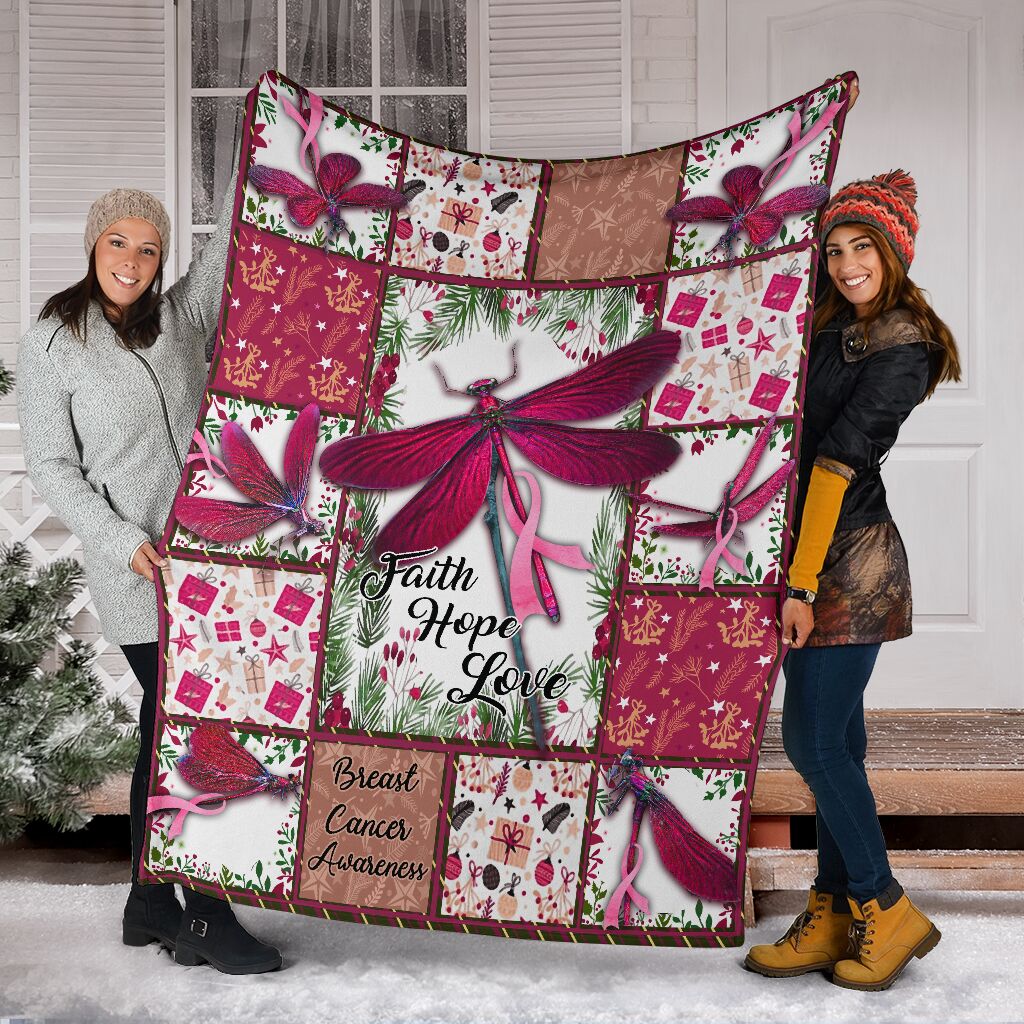 Breast Cancer Awareness Dragonfly Flannel Blanket For Cozy Bedroom Sofa Decor