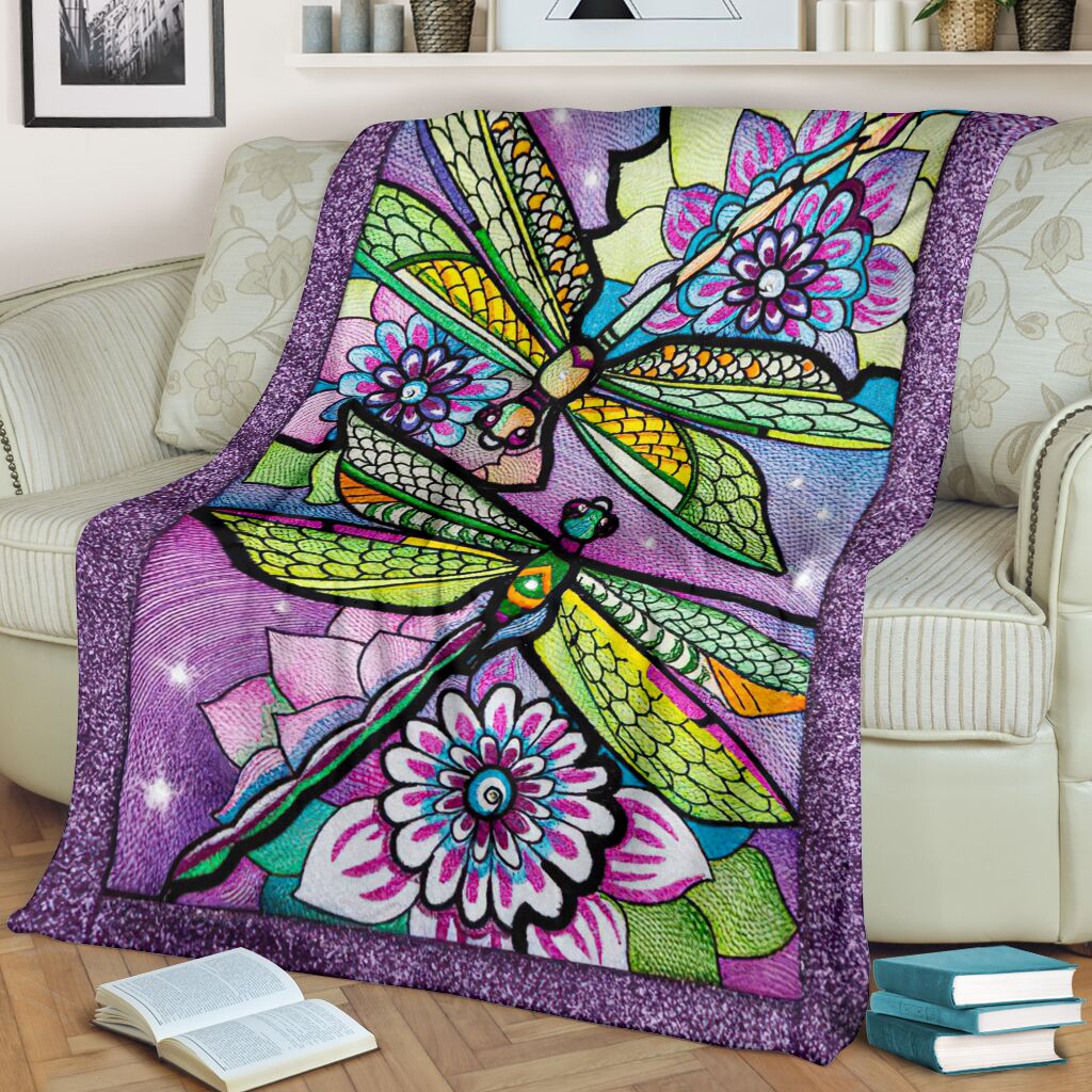 Dragonfly With Beautiful Flower Flannel Blanket For Cozy Bedroom Sofa Decor