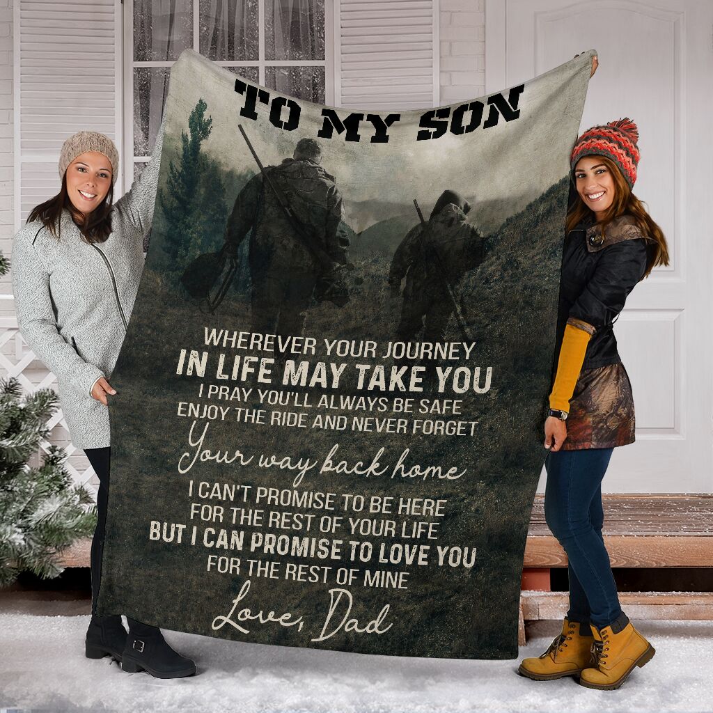 Hunting To My Son Hunting Black And White Flannel Blanket For Cozy Bedroom Sofa Decor