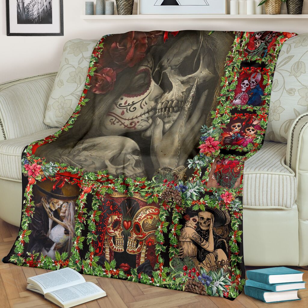 Skull You And Me Christmas Flannel Blanket For Cozy Bedroom Sofa Decor
