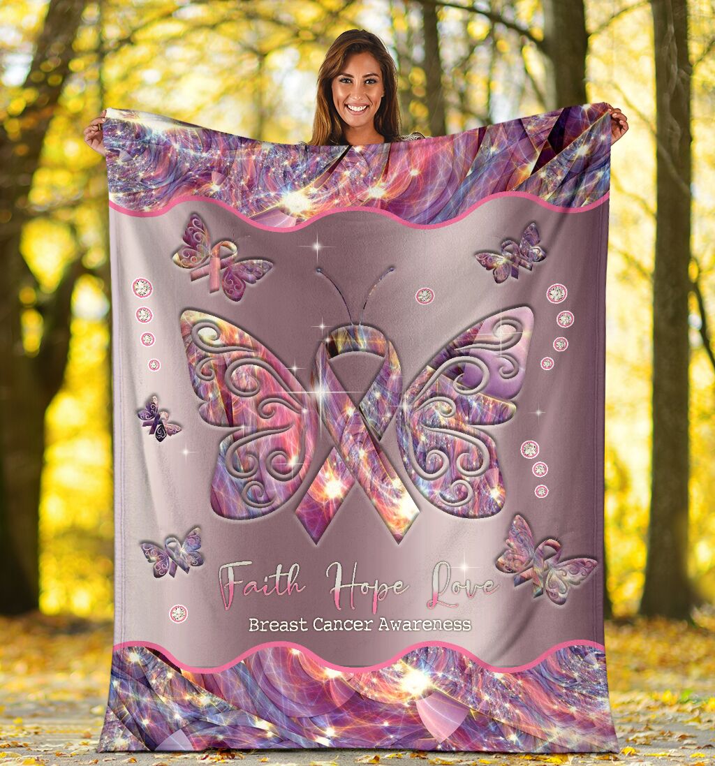 Breast Cancer Awareness Butterfly Flannel Blanket For Cozy Bedroom Sofa Decor