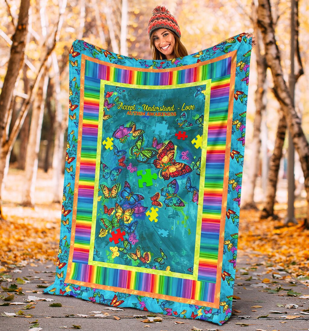 Autism Accept Understand Love Autism Awareness Flannel Blanket For Cozy Bedroom Sofa Decor