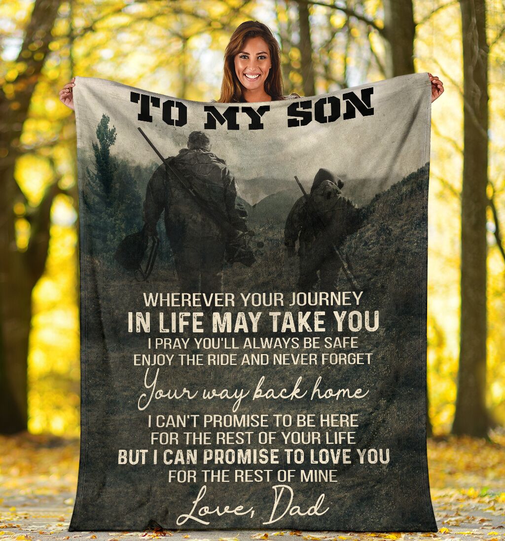 Hunting To My Son Flannel Blanket For Cozy Bedroom Sofa Decor