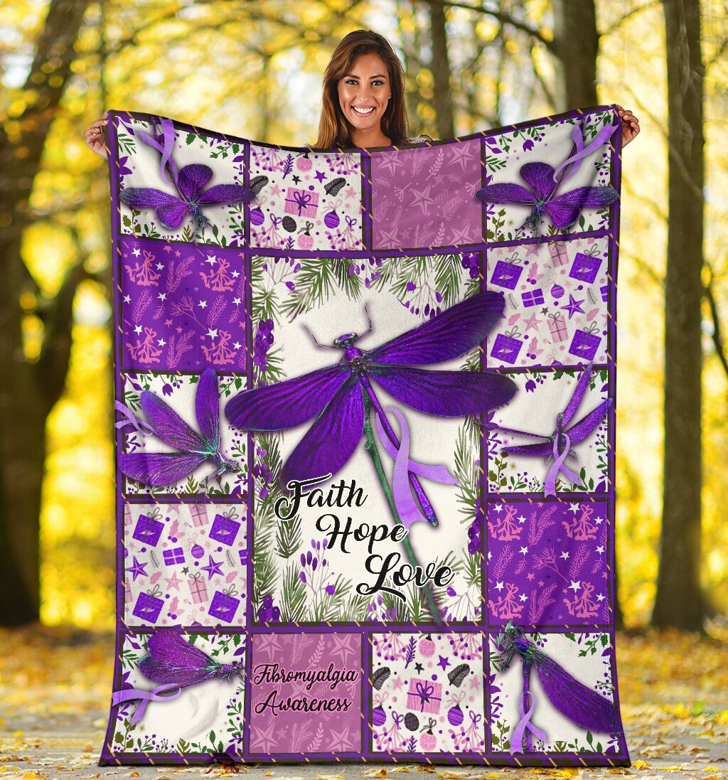 Fibromyalgia Awareness Dragonfly Flannel Blanket For Cozy Bedroom Sofa Decor