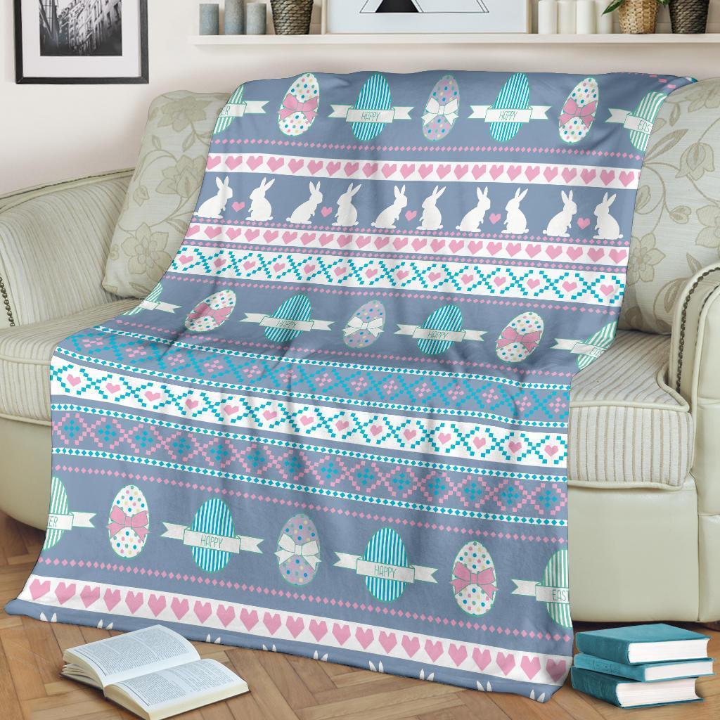 Easter Bunny Egg Pattern Flannel Blanket For Cozy Bedroom Sofa Decor