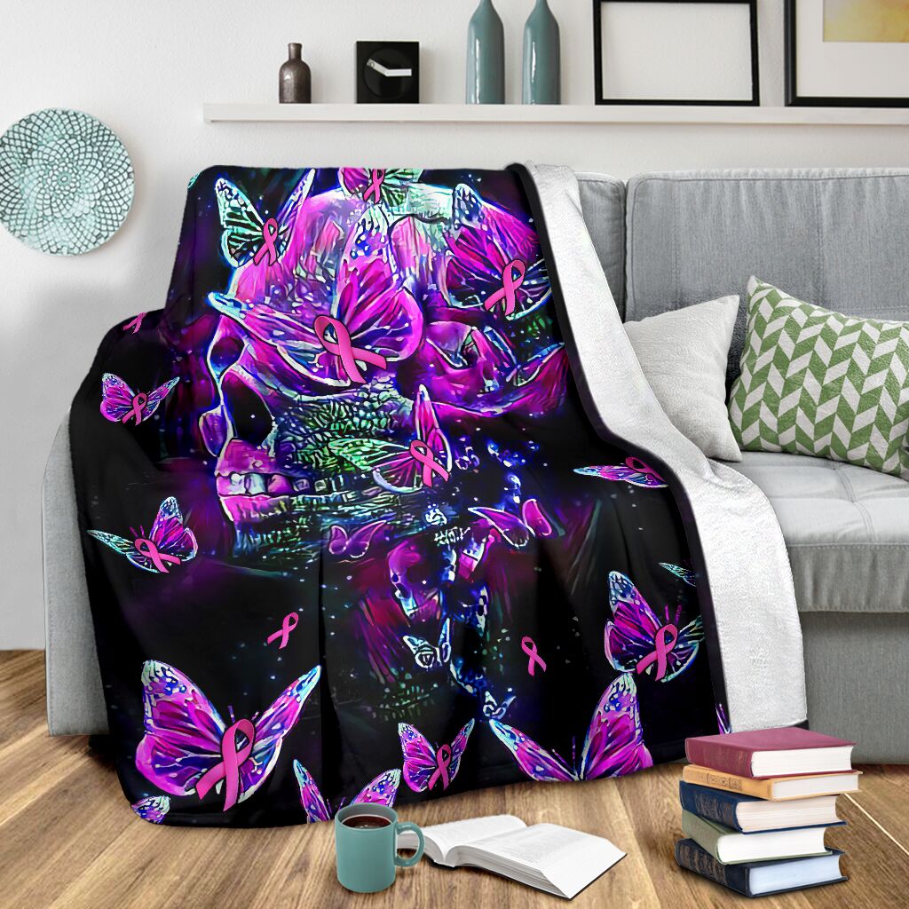 Breast Cancer Awareness Butterfly Flannel Blanket For Cozy Bedroom Sofa Decor
