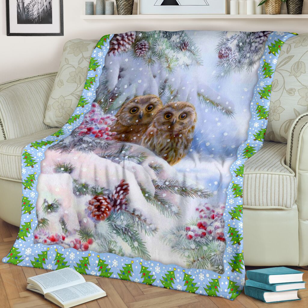 Owl Christmas Snow Flannel Blanket For Cozy Bedroom Sofa Decor