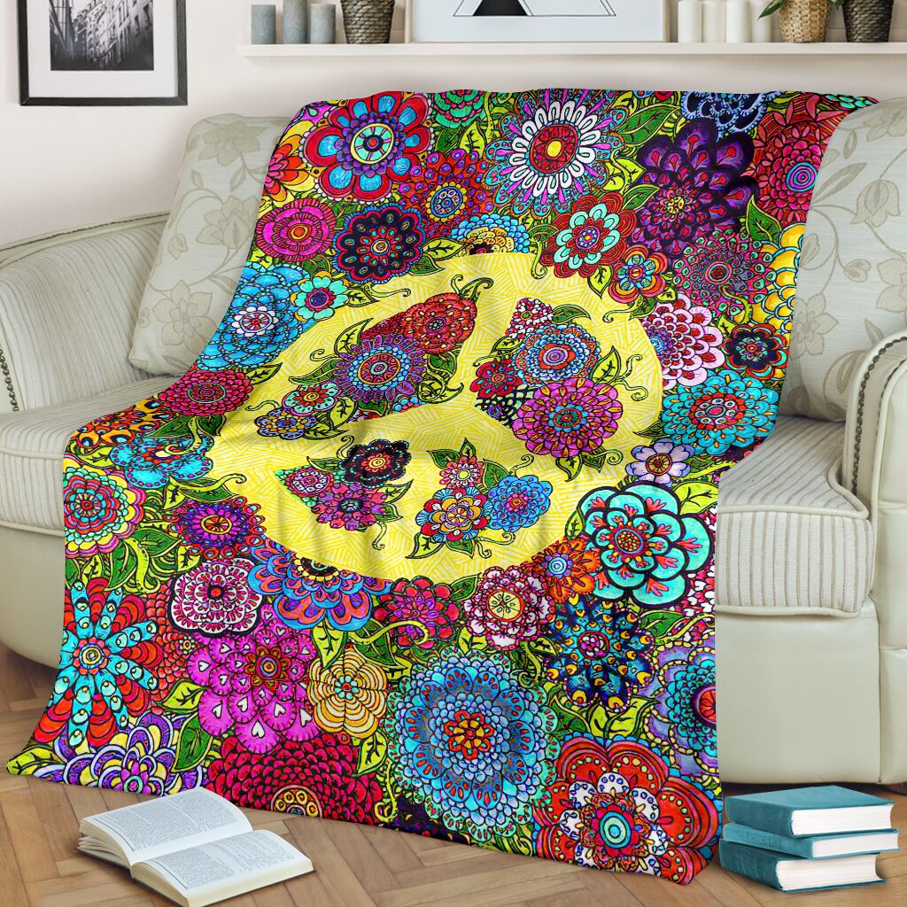 Hippie Colorful Hippie Peace Flannel Blanket For Cozy Bedroom Sofa Decor