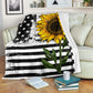 Sunflower American Flag Flannel Blanket For Cozy Bedroom Sofa Decor
