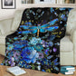 Dragonfly Blue Floral Flannel Blanket For Cozy Bedroom Sofa Decor