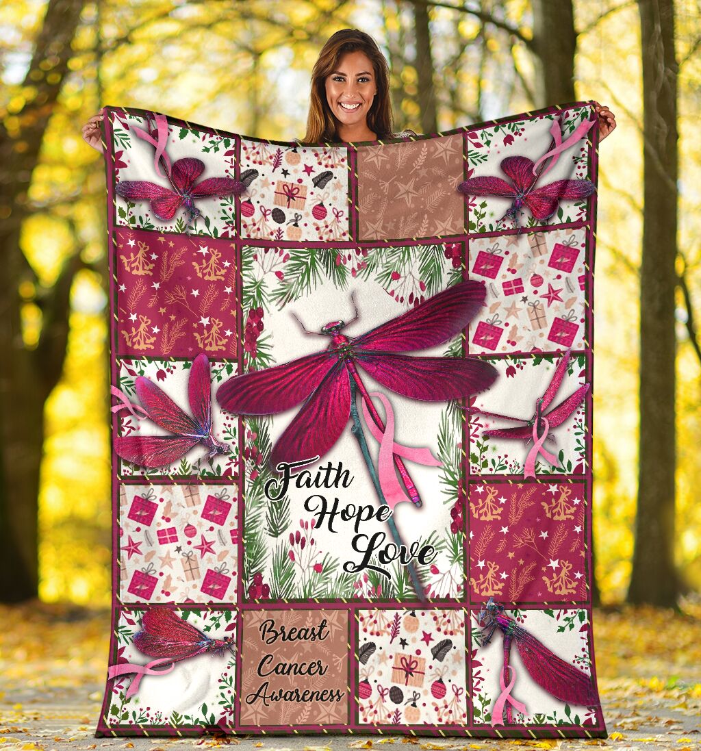 Breast Cancer Faith Hope Love Dragon Floral Flannel Blanket For Cozy Bedroom Sofa Decor