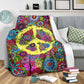 Hippie Colorful Hippie Peace Flannel Blanket For Cozy Bedroom Sofa Decor
