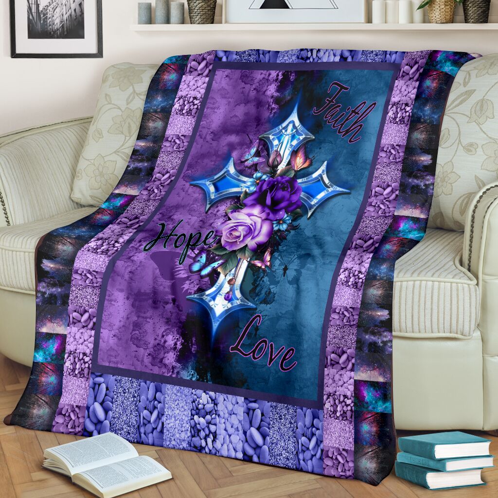 God Flower Faith Hope Love Christian Flannel Blanket For Cozy Bedroom Sofa Decor