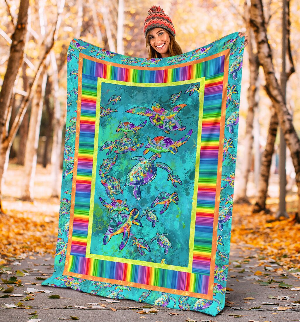 Colorful Turtle Lover Flannel Blanket For Cozy Bedroom Sofa Decor
